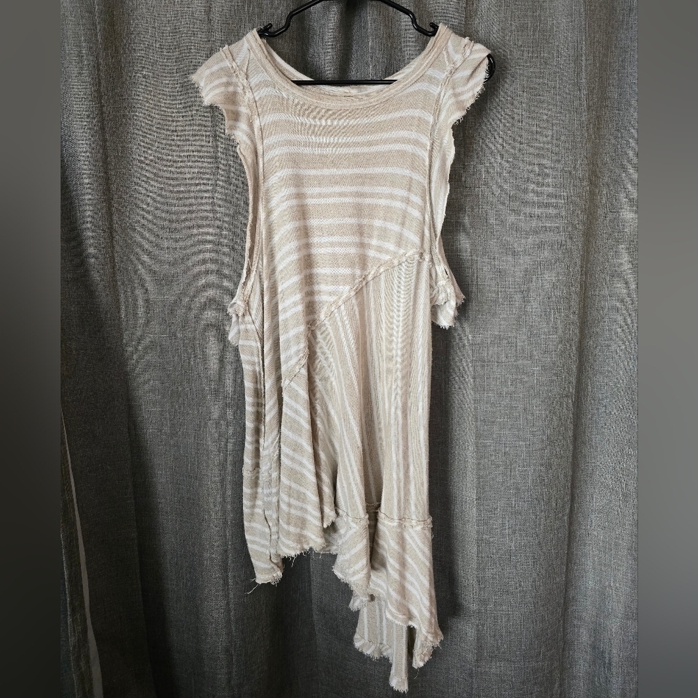 Free People Between The Lines Striped Linen Blend Mini Dress Small Asymmetrical - Picture 2 of 5